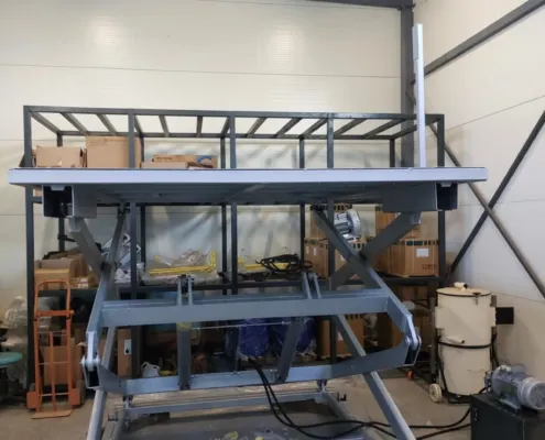 Platform raised high, with a safety frame