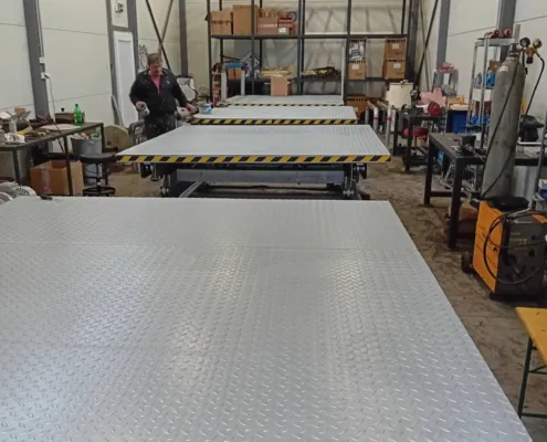 Platforms with checker plate decks in the workshop